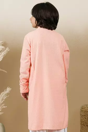 Dapper & dazzling boys solid pink chikankari party wear cotton kurta by sanwara