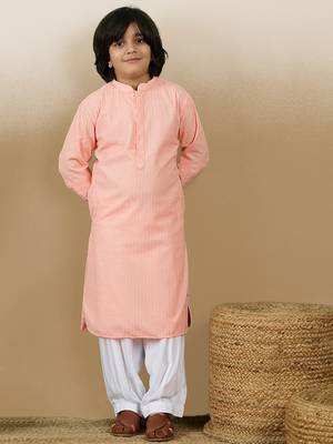 Dapper & dazzling boys solid pink chikankari party wear cotton kurta by sanwara 4