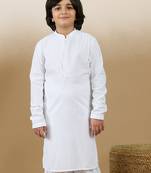 Dapper & dazzling boys solid white chikankari party wear cotton kurta by sanwara