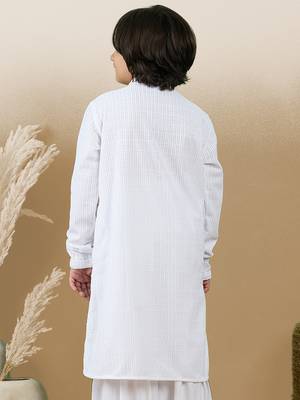 Dapper & dazzling boys solid white chikankari party wear cotton kurta by sanwara 4