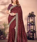 Embellished Art Silk Zari Embroidered Saree In Maroon With Matching Blouse Piece