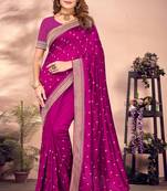 Embellished Art Silk Zari Embroidered Saree In Magenta With Matching Blouse Piece