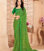 Green digital paisley printed chiffon saree with blouse