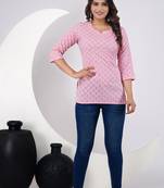 Pink ethnic motif printed work cotton short kurti