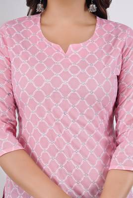 Pink ethnic motif printed work cotton short kurti 2