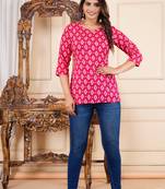 Pink ethnic motif printed work rayon short kurti