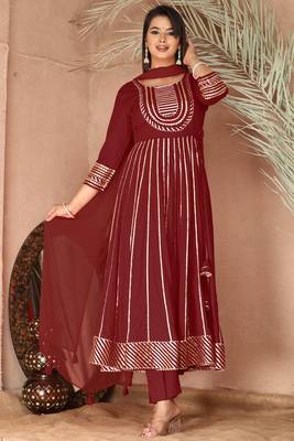 Maroon gotta patti rayon stiched party anarkali kurta set 1