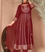 Maroon gotta patti rayon stiched party anarkali kurta set