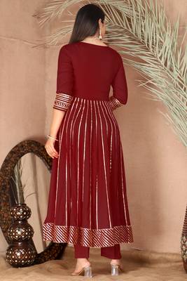 Maroon gotta patti rayon stiched party anarkali kurta set 2