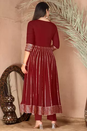 Maroon gotta patti rayon stiched party anarkali kurta set