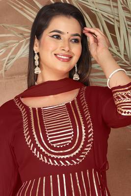 Maroon gotta patti rayon stiched party anarkali kurta set 4