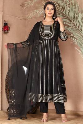 Black gotta patti rayon stiched party anarkali kurta set 1