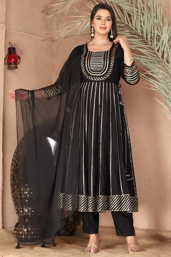 Black gotta patti rayon stiched party anarkali kurta set