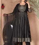 Black gotta patti rayon stiched party anarkali kurta set