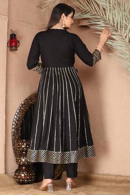 Black gotta patti rayon stiched party anarkali kurta set 2