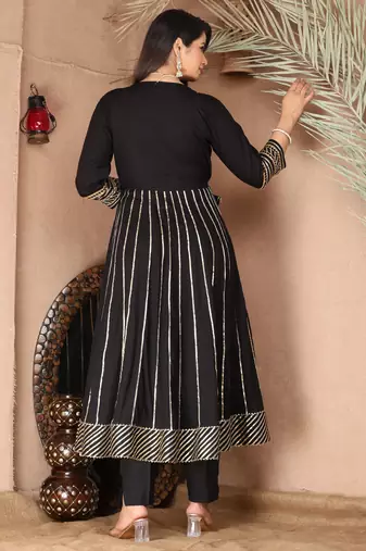 Black gotta patti rayon stiched party anarkali kurta set