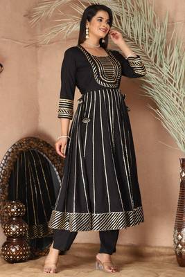 Black gotta patti rayon stiched party anarkali kurta set 3