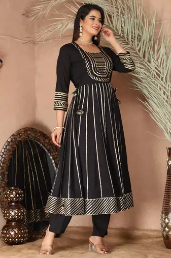 Black gotta patti rayon stiched party anarkali kurta set