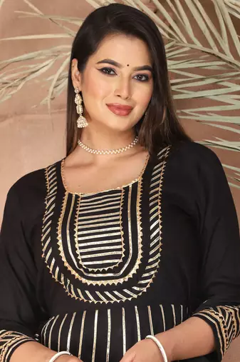 Black gotta patti rayon stiched party anarkali kurta set