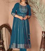 Blue gotta patti rayon stiched party anarkali kurta set