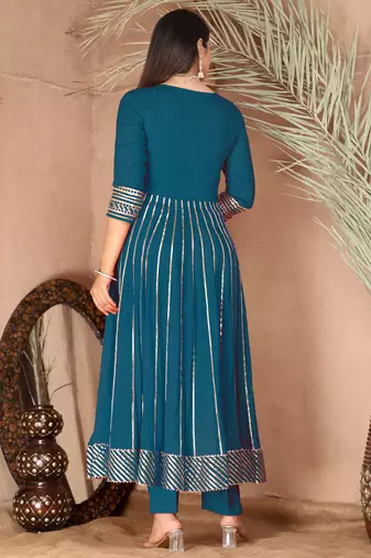 Blue gotta patti rayon stiched party anarkali kurta set