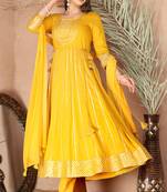 Yellow gotta patti rayon stiched party anarkali kurta set