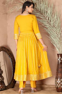Yellow gotta patti rayon stiched party anarkali kurta set 2