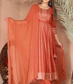 Peach gotta patti rayon stiched party anarkali kurta set