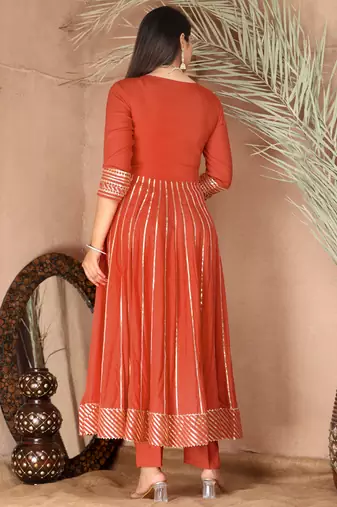 Peach gotta patti rayon stiched party anarkali kurta set