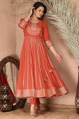 Peach gotta patti rayon stiched party anarkali kurta set 3