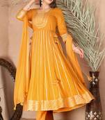 Mustard gotta patti rayon stiched party anarkali kurta set