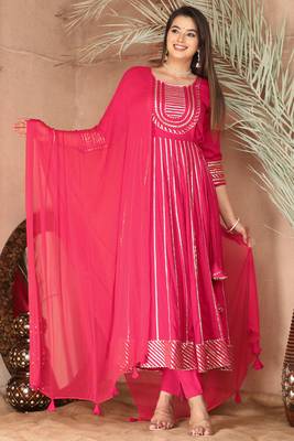 Pink gotta patti rayon stiched party anarkali kurta set 1