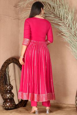 Pink gotta patti rayon stiched party anarkali kurta set 2