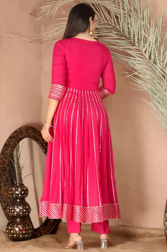 Pink gotta patti rayon stiched party anarkali kurta set