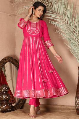 Pink gotta patti rayon stiched party anarkali kurta set 3