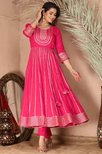 Pink gotta patti rayon stiched party anarkali kurta set