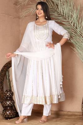 White gotta patti rayon stiched party anarkali kurta set 1