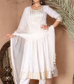 White gotta patti rayon stiched party anarkali kurta set
