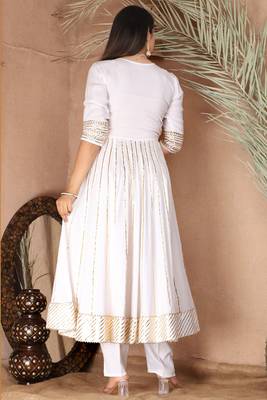 White gotta patti rayon stiched party anarkali kurta set 2