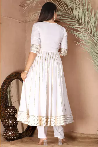 White gotta patti rayon stiched party anarkali kurta set
