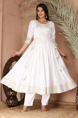 White gotta patti rayon stiched party anarkali kurta set 3
