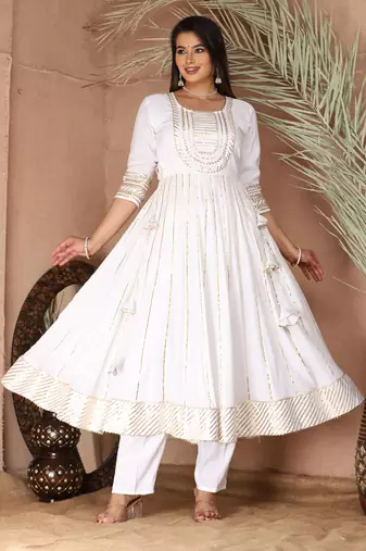 White gotta patti rayon stiched party anarkali kurta set