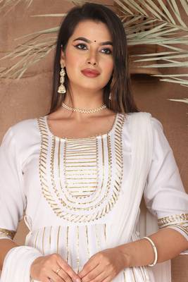 White gotta patti rayon stiched party anarkali kurta set 4
