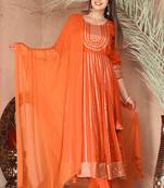 Orange gotta patti rayon stiched party anarkali kurta set