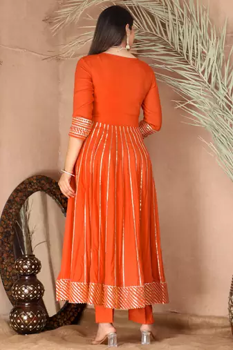 Orange gotta patti rayon stiched party anarkali kurta set