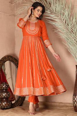 Orange gotta patti rayon stiched party anarkali kurta set 3