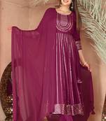 Purple gotta patti rayon stiched party anarkali kurta set