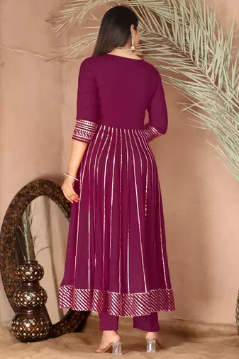 Purple gotta patti rayon stiched party anarkali kurta set