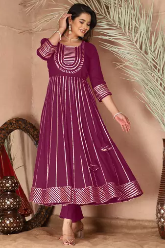 Purple gotta patti rayon stiched party anarkali kurta set