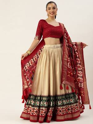off white patola print tussar silk circular lehenga set 1
